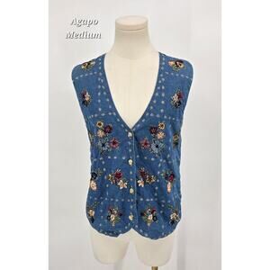 Vintage Agapo Cottagecore Collection‎ Embroidered Denim Vest